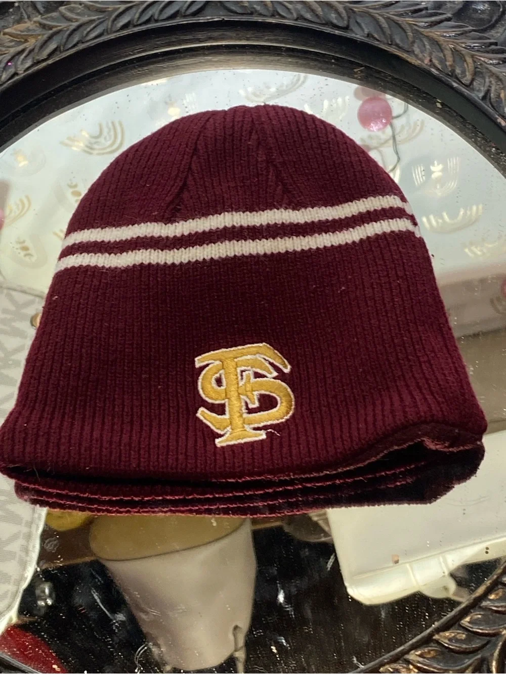 Kids Maroon Knit Beanie with Gold Embroidered Logos FSU